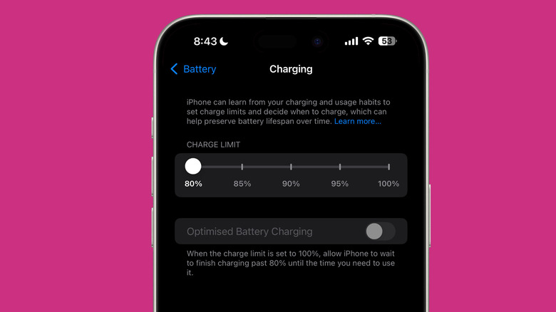 Optimized charging on iPhone 15.