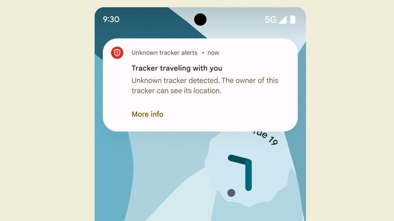 Unknown tracker alert on Android.