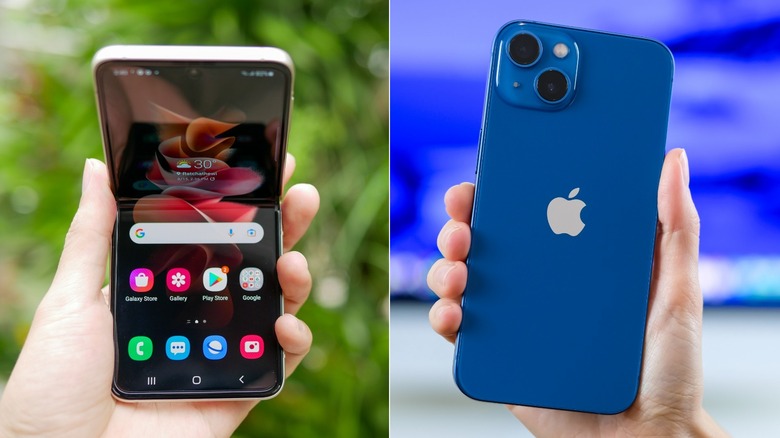Foldable Samsung phone and iPhone