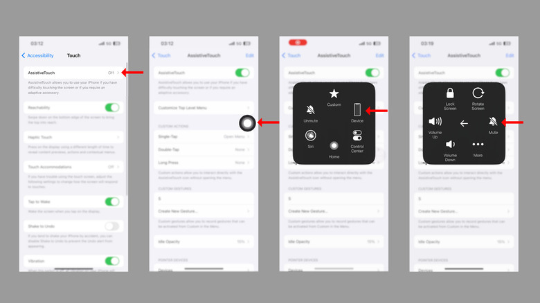 Screenshots depicting the steps to enable AssistiveTouch on iPhone