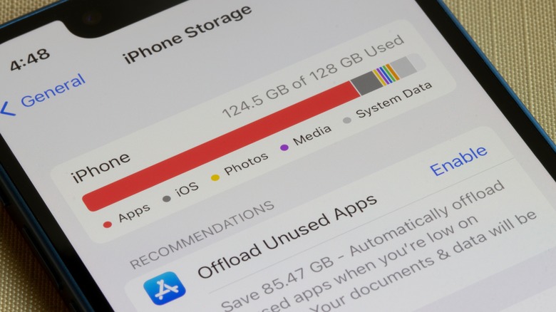 iPhone Settings app showing storage is almost full