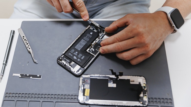 Person repairing an iPhone 