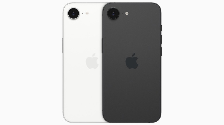 iPhone 16e smartphone in black and white colors