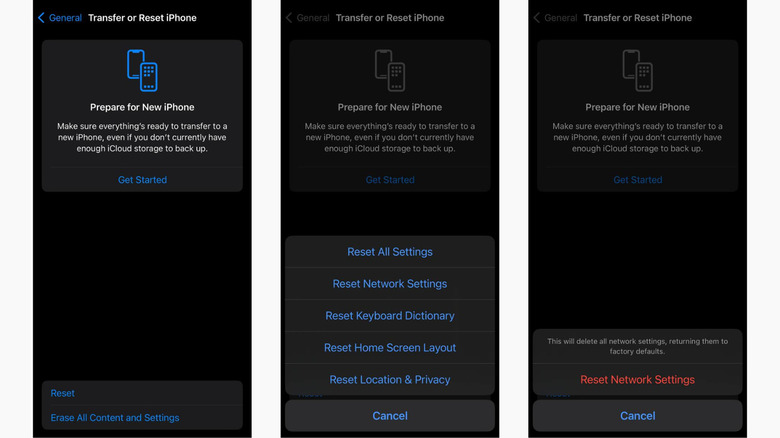 iPhone reset network setting process