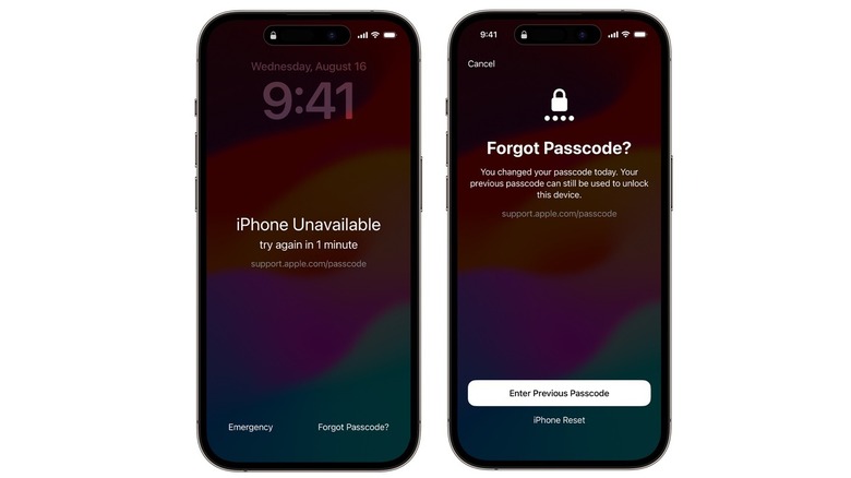 iPhone passcode reset screenshots