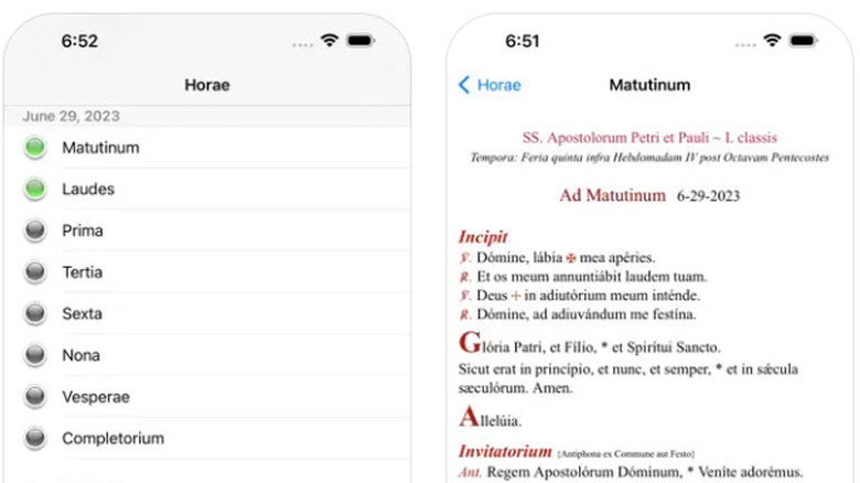 Breviarium Meum app interface