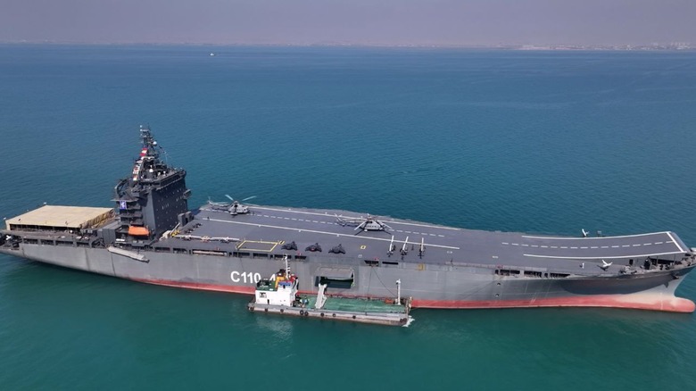 IRGCN Shahid Bagheri Iranian aircraft carrier anchored at sea