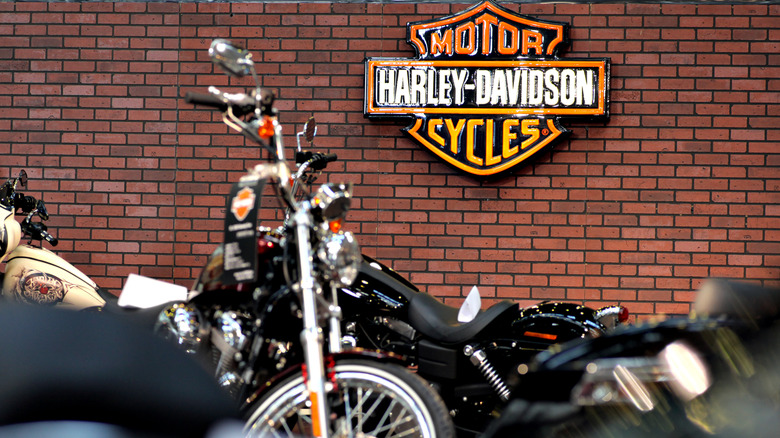 Harley-Davidson sign with bikes