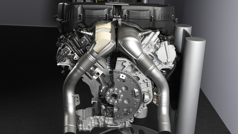 Rear view of the BMW N63 engine