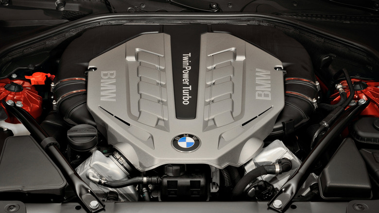 A BMW N63 engine in an engine bay