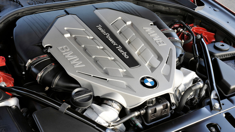 A BMW N63 engine in an engine bay