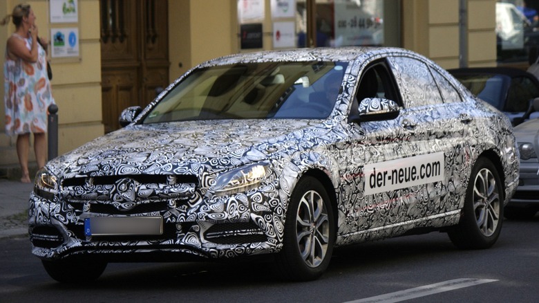 camouflaged Mercedes Benz test car