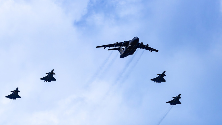 Chinese fighter jets in formation at aviation show