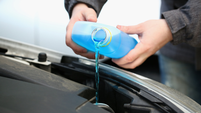 Antifreeze poured into a car