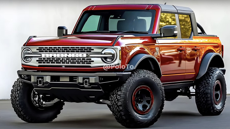 An AI-generated render showing the rumored Ford Bronco pickup truck