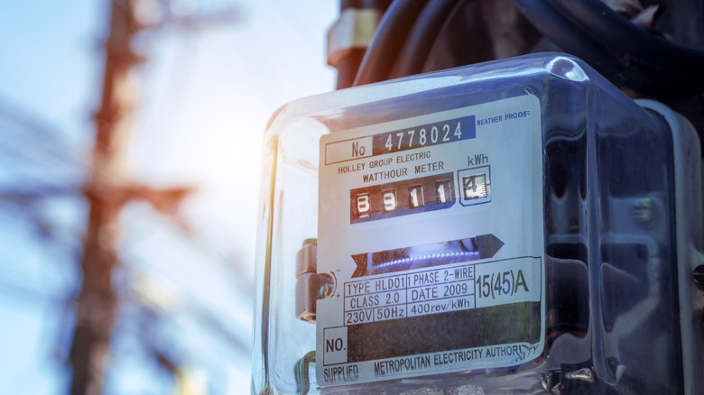 electricity meter and power lines