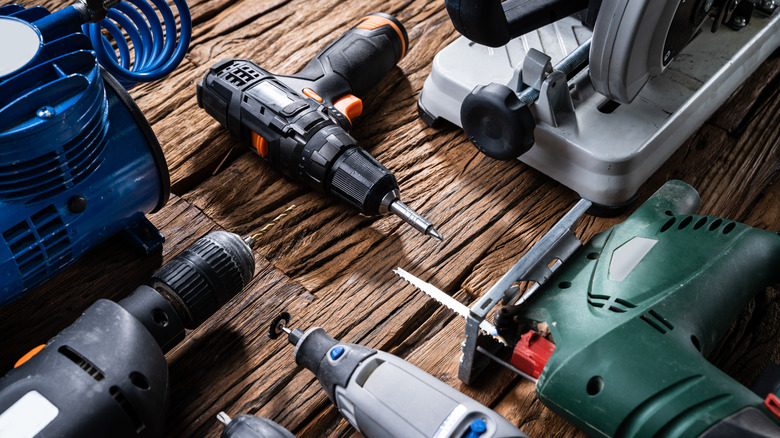 Power tools on a desk