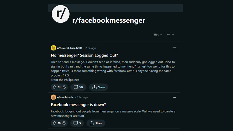 Reddt Facebook Messenger down