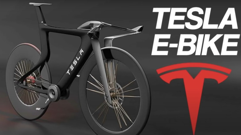 AI-generated image of rumored Tesla E-Bike with text reading 