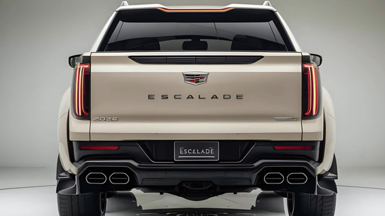 AI-generated image of the back of a white Cadillac pickup truck