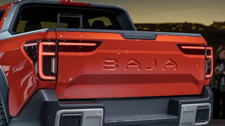 An AI-generated image of the rear of an orange Subaru Baja.