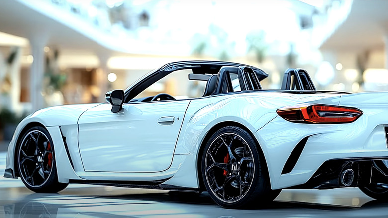 A fake rendering of a Honda S2000, parked and empty.