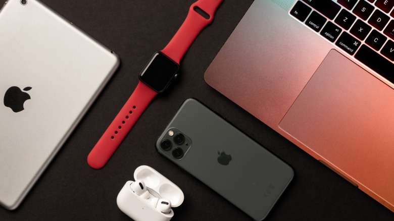 Various Apple Products on a table