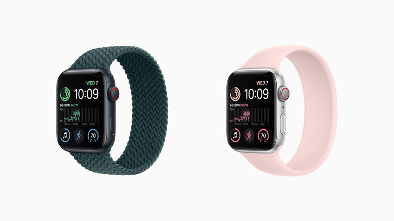 Two Apple Watch SE 2 devices in different colors