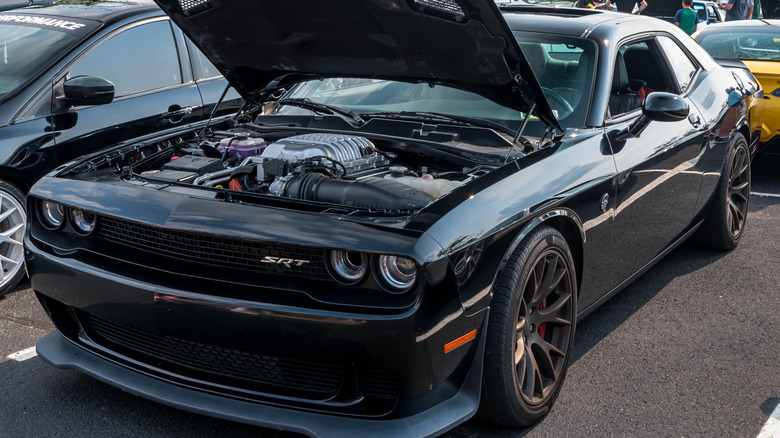 Dodge Challenger hood open