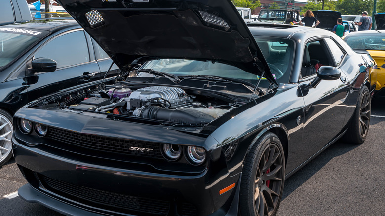 Dodge Hellcat SRT engine at car show