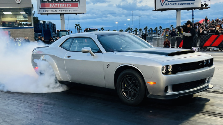 Dodge Demon 170 burning rubber at track