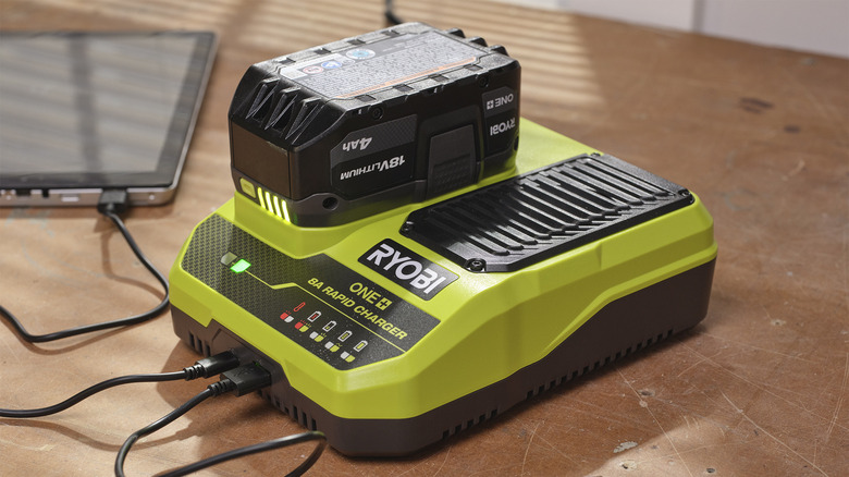 RYOBI Rapid Charger charging a tablet