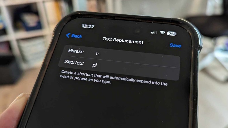 iPhone keyboard text replacement pi