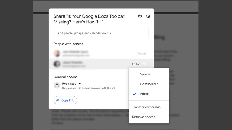 Google Docs editing access