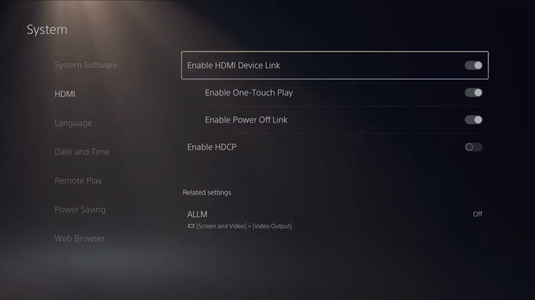 PlayStation 5 HDMI settings screen