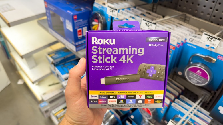 person holding Roku streaming stick