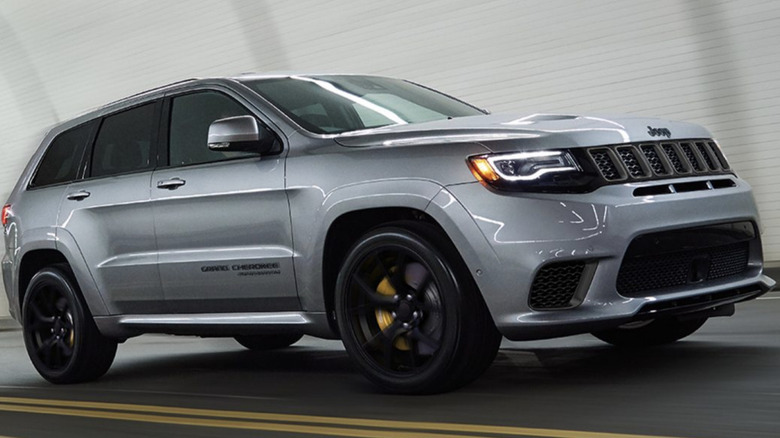 2021 Jeep Grand Cherokee Trackhawk driving down the highway