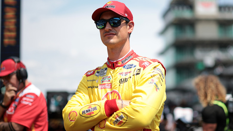 Joey Logano wearing sunglasses