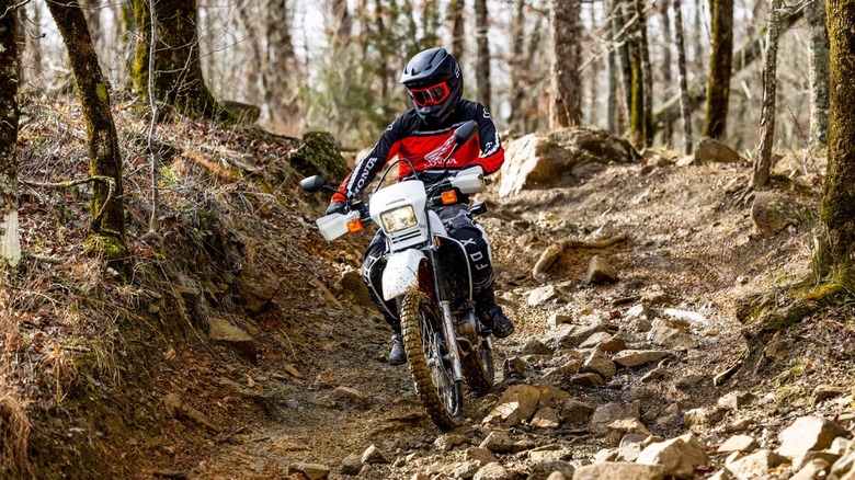 Honda XR650 going down rocky trail