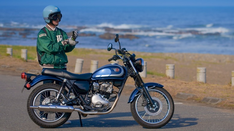 The 2025 Kawasaki W230 ABS at the beach