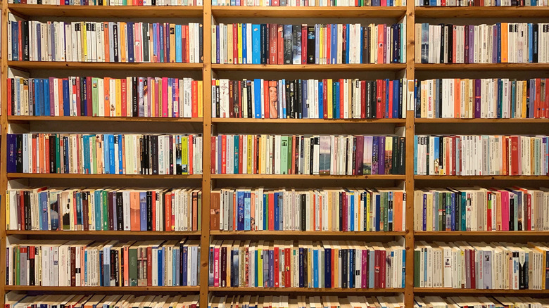 crowded bookshelf