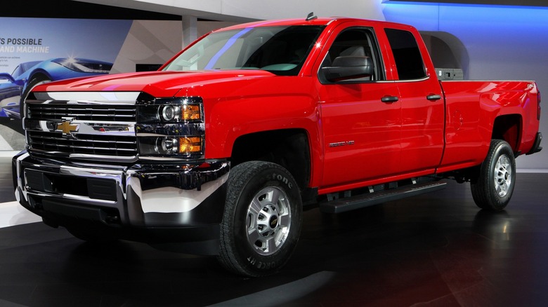 A 2014 Chevrolet Silverado pickup truck on display.