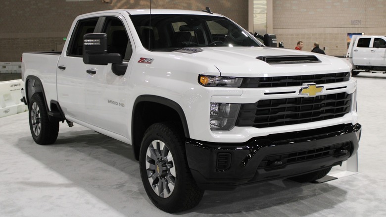 A 2019 Chevy Silverado pickup truck on display.