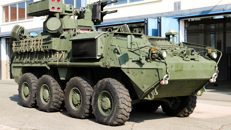 Stryker infantry armored vehicle.