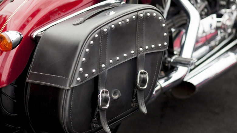 Leather motorcycle saddle bag