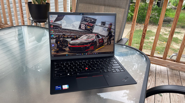 Lenovo ThinkPad X1 Nano Gen 3 open on patio table