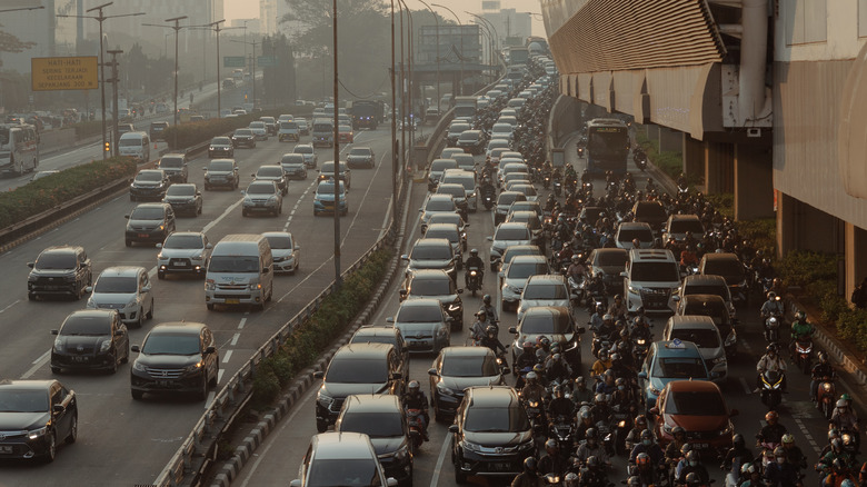 heavy traffic in Jakarta, Indonesia