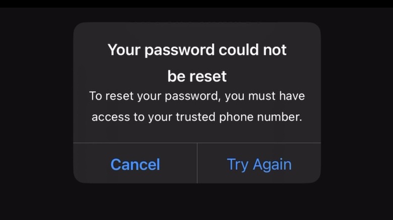 Your password could not be reset prompt