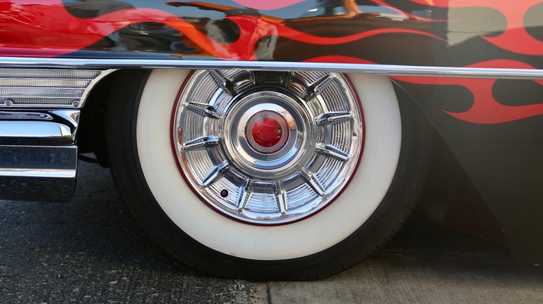 Closeup of white-wall tire on low-rider