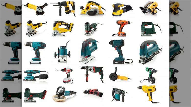 Various corded and battery-powered power tools